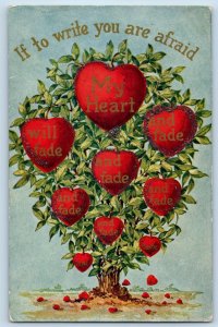 Keokuk Co. Iowa IA Postcard Valentine Hearts Tree If To Write You Are Afraid