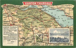 Postcard Switzerland 1920s Thurgau Map attractions artist impression 22-13567