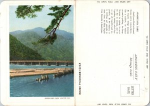 Arashiyama Park Bridge Kyoto Japan Perforated Message Inside Postcard