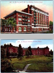 2 Postcards  PORTLAND, Oregon  OR   ST. VINCENTS HOSPITAL, YWCA, YMCA  c1910s