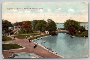 Lagoon and Mound  Belle Isle  Detroit  Michigan   Postcard  1916