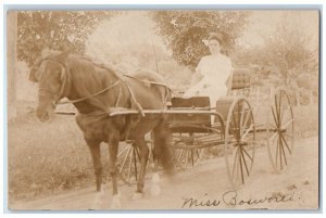 1907 Miss Bosworth Horse Carriage Oswego Long Island NY RPPC Photo Postcard 