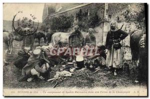 Old Postcard An Army camp Spahis Moroccans in a farm of Champagne
