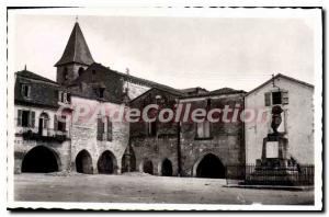 Postcard Old Monpazier Central Square With Church Steeple