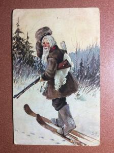 Russian postcard 1909s ZVORIKIN. Russian types hunter rifle old skis Dead hare 