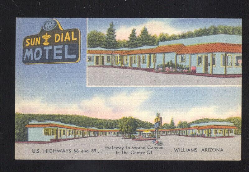 WILLIAMS ARIZONA ROUTE 66 SUN DIAL MOTEL VINTAGE LINEN ADVERTISING POSTCARD