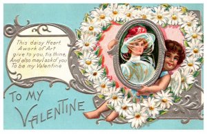 Valentine , Poem Heart of flowers, Picture, Cupid