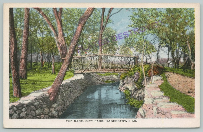 Hagerstown Maryland~Rustic Footbridge Over Stonewalled City Park Mill Race 1916 