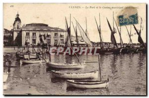 Postcard Old Fishing Boat Cannes Harbor and the Municipal Casino