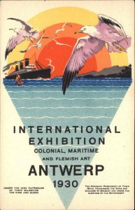 Poster Art Deco Steamship Seagulls Antwerp Belgium Maritime & Flemish Art PC