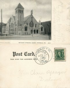 POTTSVILLE PA METHODIST CHURCH 1906 UNDIVIDED ANTIQUE POSTCARD w/ CORK CANCEL