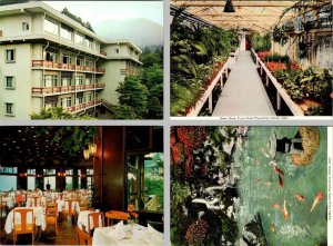 2~4X6 Postcards Hakone, Japan FUJIYA HOTEL Lodge~Dining Room~Greenhouse~Koi Pond