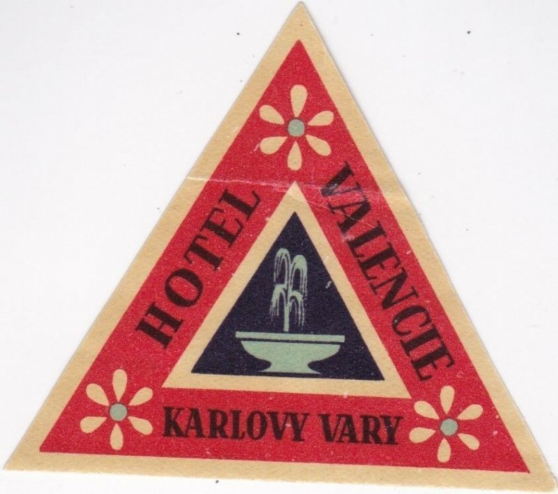 Czechoslovakia Karlovy Vary Hotel Valencie Vintage Luggage Label lbl0805