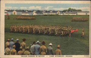 WWI Camp Atterbury Indiana IN Troops in Review Linen Vintage Postcard