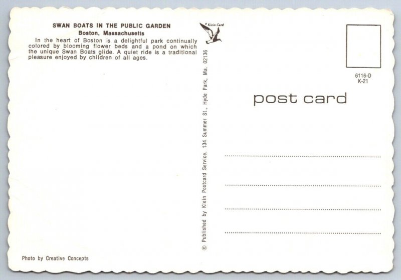 Swan Boats In The Public Gardens, Boston, Massachusetts, Chrome Postcard