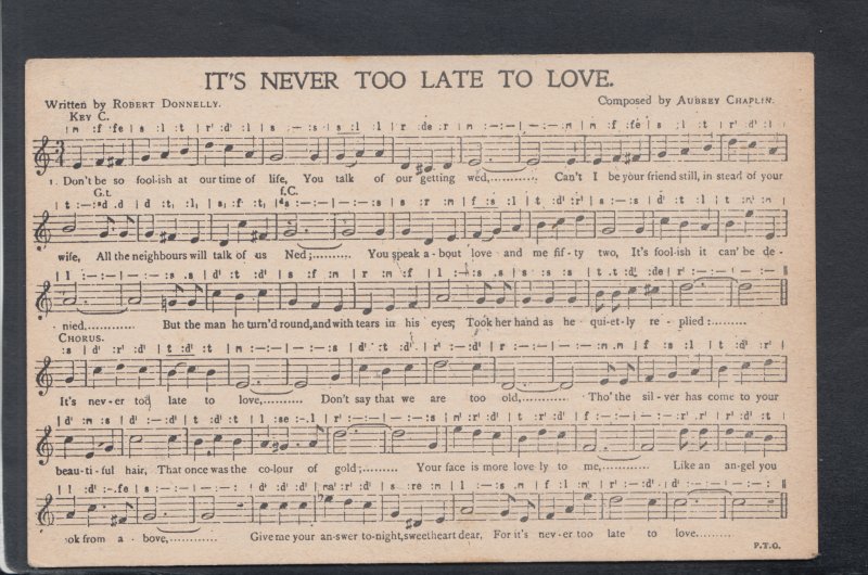 Music Postcard - Musical Notes For It's Never Too Late To Love HP316