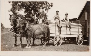 Horses & Wagon with Lumber Wood People Young Men Unused RPPC Postcard H61 *as is