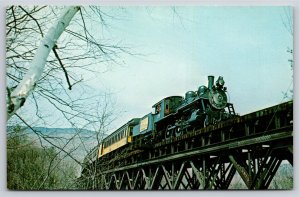Trains~Green Mountain 89 @ Curved Trestle Lodlow Vermont~Vintage Postcard