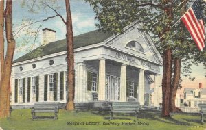 BOOTHBAY HARBOR, Maine ME   MEMORIAL LIBRARY~Flag   1947 Curteich Linen Postcard