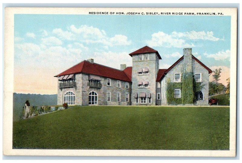 Residence Of Hon. Joseph C. Sibley River Ridge Farm Franklin PA Antique Postcard United States