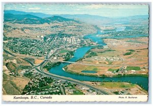 1978 Birds Eye View Thompson River Kamloops BC Canada Vintage Antique Postcard