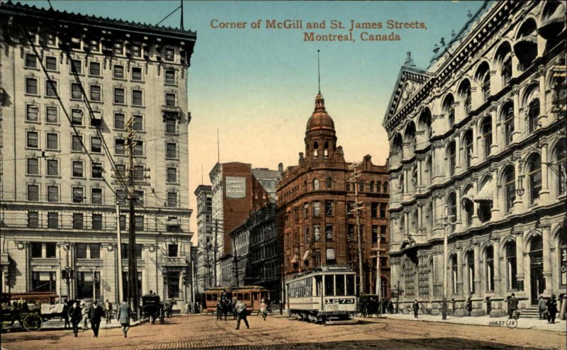 MONTREAL QUEBEC McGill & St James Street Scene TROLLEY CABLE CAR c1910 PC 