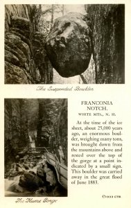 NH - Franconia Notch. Flume Gorge, Suspended Boulder  RPPC