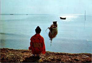 Japanese Woman at Itoman Fishing Port Driving Fishery Japan Postcard