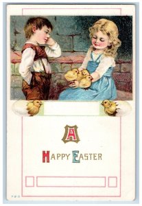 Easter Postcard Children And Baby Chicks Embossed c1910's Posted Antique