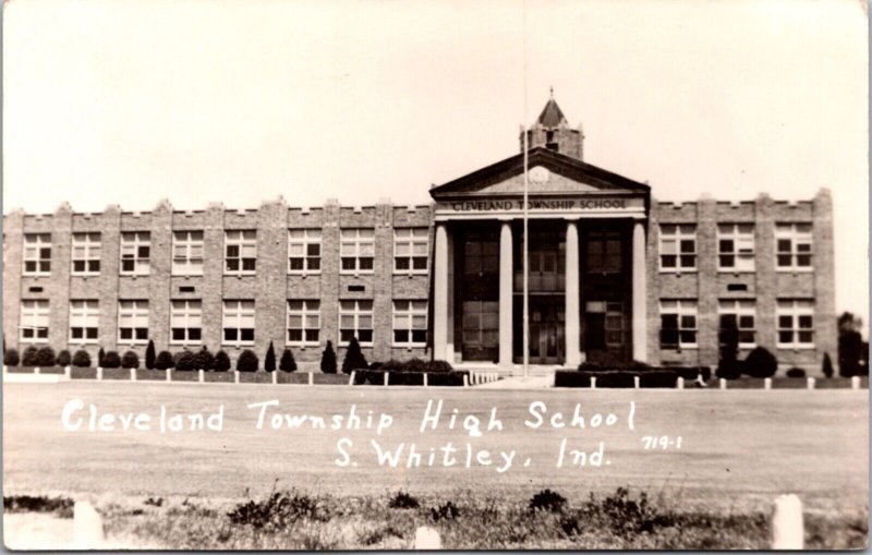 Real Photo Postcard Cleveland Township High School in South Whitley, Indiana