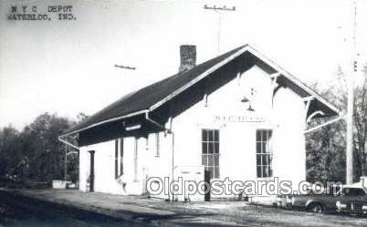 NYC Depot, Waterloo, IN, USA Kodak Real Photo Paper Train Railroad Station De...