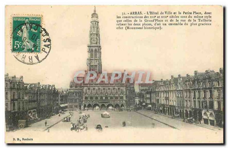 Old Postcard Arras Town Hall and the Small Square