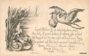 1912 Artist Impression Good Mother Stork postcard 926