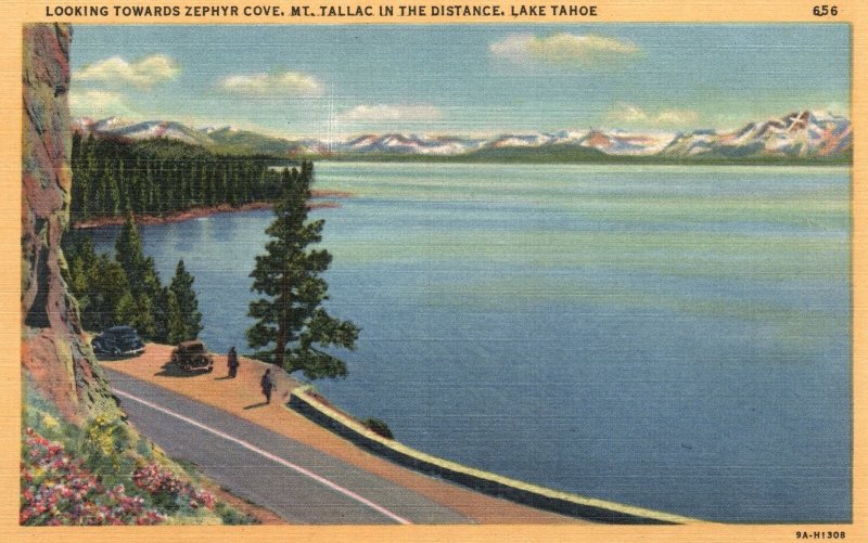 Vintage Postcard 1920's Looking Towards Zephyr Cove Mt. Tallac Lake Tahoe Nevada