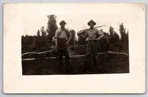 RPPC Two Young Men With Rifles And Camping Gear Real Photo c1910 Postcard A49