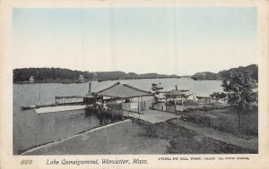 WORCESTER MA~LAKE QUINSIGAMOND-STEAMER AT DOCK~1900s POSTCARD WITH GLITTER