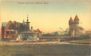 Fountain & Arch HARTFORD, CT Connecticut Hand-Colored c1910s Vintage Postcard