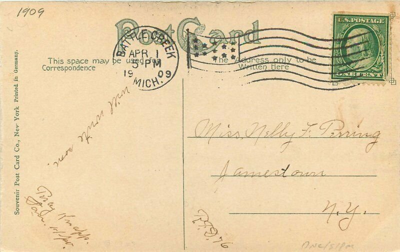 Michigan Battle Creek Main Lobby Sanitarium Souvenir 1909 Postcard 22-4905