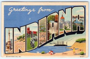 1950's GREETINGS FROM INDIANA LARGE LETTER LINEN CURT TEICH VINTAGE POSTCARD