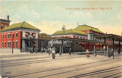 Troy, New York UNION DEPOT Railroad Station, Train c1910s Vintage Postcard 