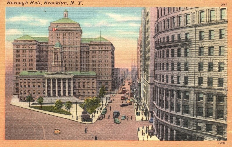 Brooklyn NY-New York, View of Borough Hall Building Vintage Postcard c1930