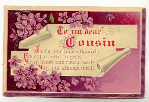 To my dear COUSIN, Flowers and Poem, Voilets, Used 1912