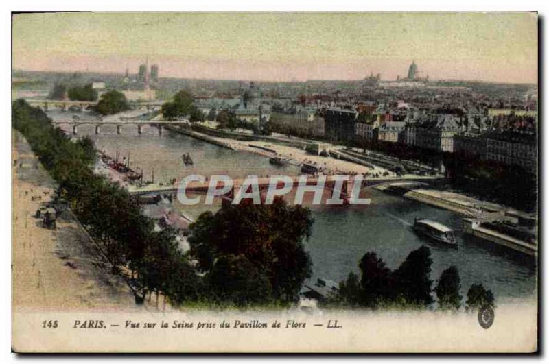 Old Postcard Paris Seine View taken from the Pavillon de Flore