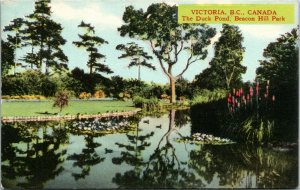 Postcard BC Victoria The Duck Pond Beacon Hill Park 1940s K52