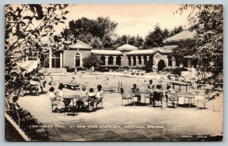 Saratoga Springs New York~NY State Spa~Swimming Pool Crowd~1940s Artvue Postcard 