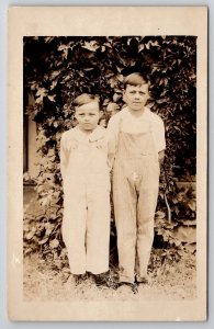 RPPC Darling Brothers in Overalls Handsome Little Fellows Photo Postcard J23