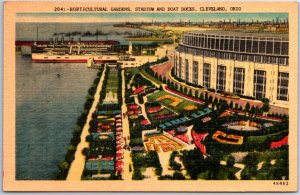 VINTAGE POSTCARD HORTICULTURAL GARDENS STADIUM AND BOAT DOCKS AT CELEVELAND OHIO