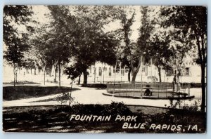 Blue Rapids Iowa IA Postcard Fountain Park And Trees Scenic View 1912 Antique