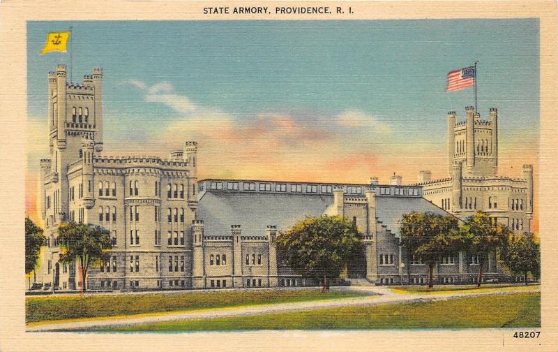 Providence Rhode Island~State Armory~Castle Style Building~Flag w Anchor~'40s Pc