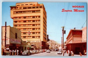 1960 Sonora Mexico Postcard Calle Campillo Nogales Hotel Fray Marcos Niza Petley